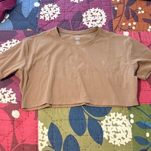 Free Spirit: Cropped Short Sleeve Ribbed Top - Brown